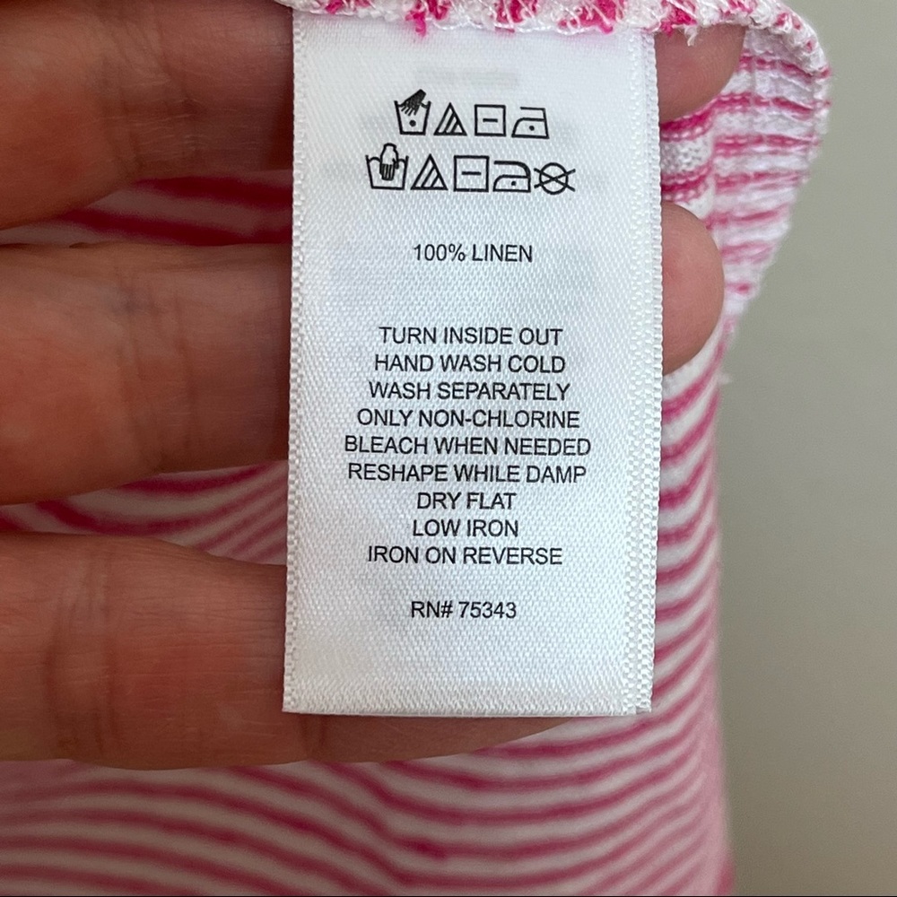 Tahari | Pink and White Stripe Linen Short Sleeve Tee - Picture 5 of 6